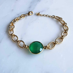 Bracelet maille et pierre semi précieuse Onyx verte - plaque or- bijou créateur