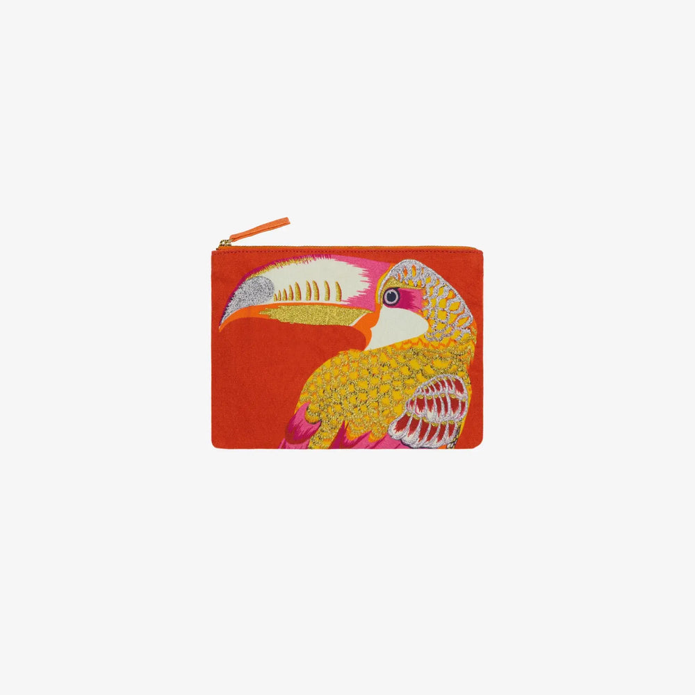 Pochette brodée - Toucan - Rouge - Inoui Editions