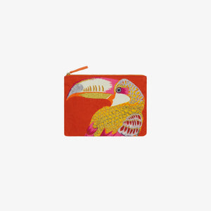 Pochette brodée - Toucan - Rouge - Inoui Editions