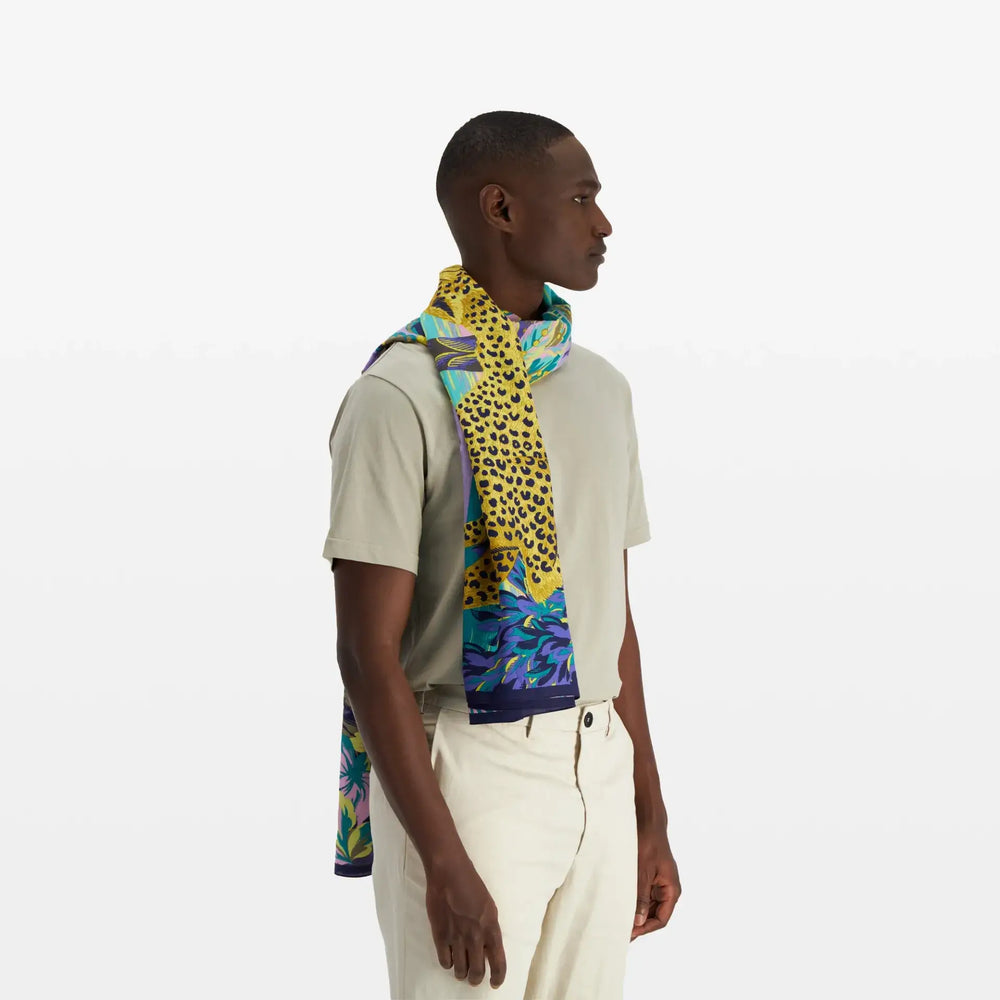 Echarpe et foulard INOUI - Chaton imprimé violet animaux et nature - toucher doux en coton et soie