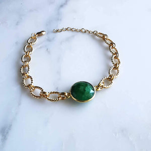 Bracelet maille et pierre semi précieuse emeraude - plaque or- bijou créateur