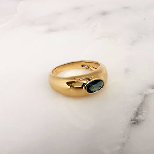 Bague anneau plaque or Pierre bleu