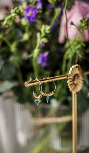 Créoles topaze et perles en plaqué or - bijou créateur fabriqué à paris