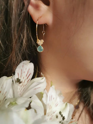 Boucles d’oreilles créoles pierres turquoise 