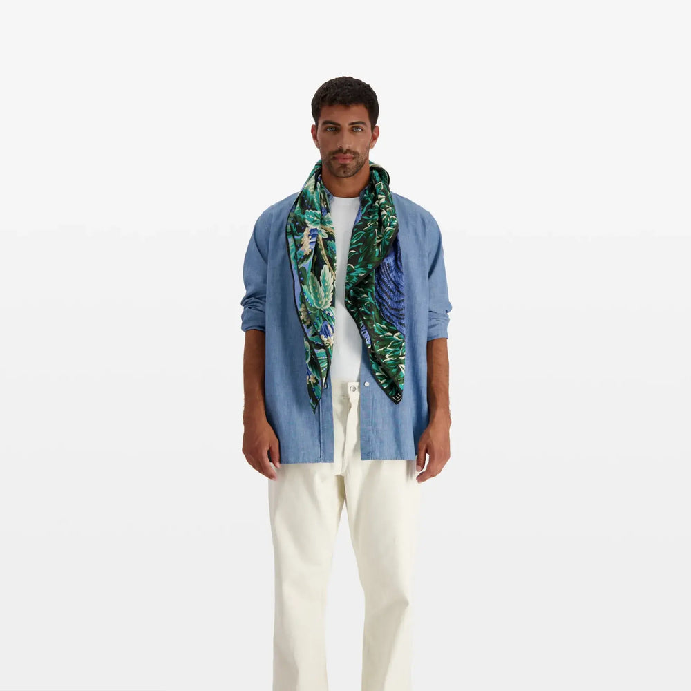 Foulard Carré Chatou - Vert menthe - Inoui Edition - soie et modal - collection homme et femme