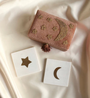 Petite boite à bijoux en velours ala jewelry rose décor lune et star