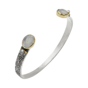 Jonc CANYON ethnique argent et pierre de lune - Bobart Bijoux créateurs