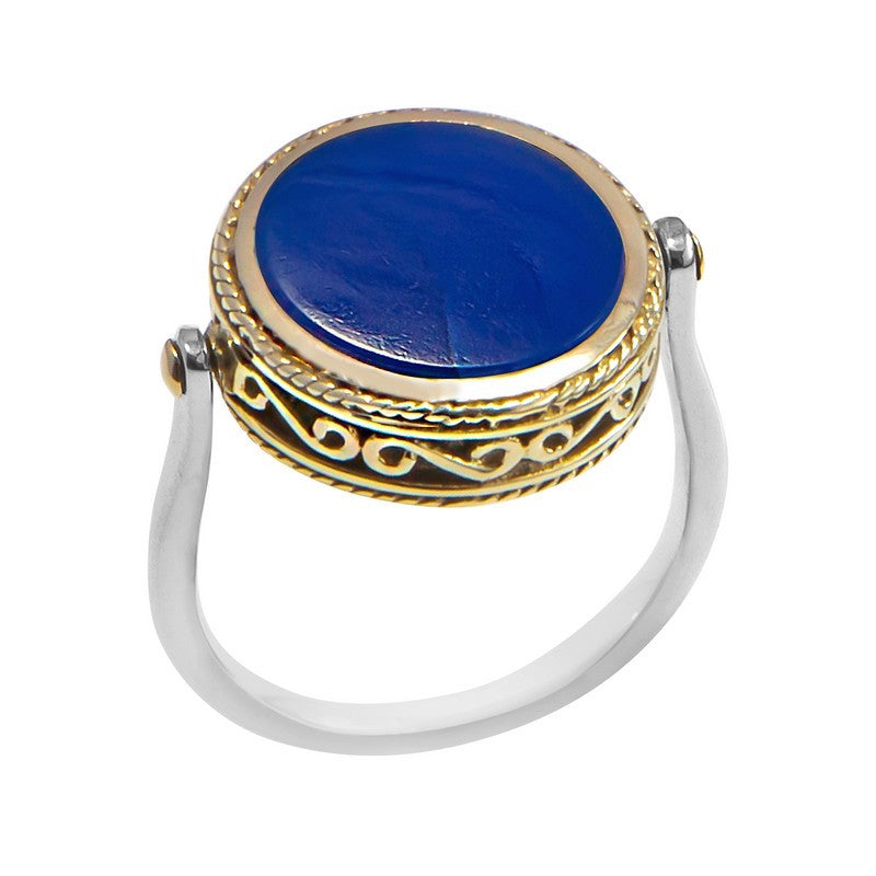 Bague réversible - Calcédoine bleu et profil romain