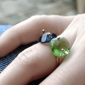 Bague Picot, pierre carrée, plaqué or