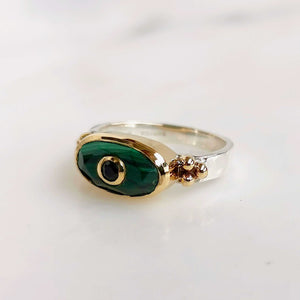 Bague CANYON fine rectangle malachite et lapis lazulli