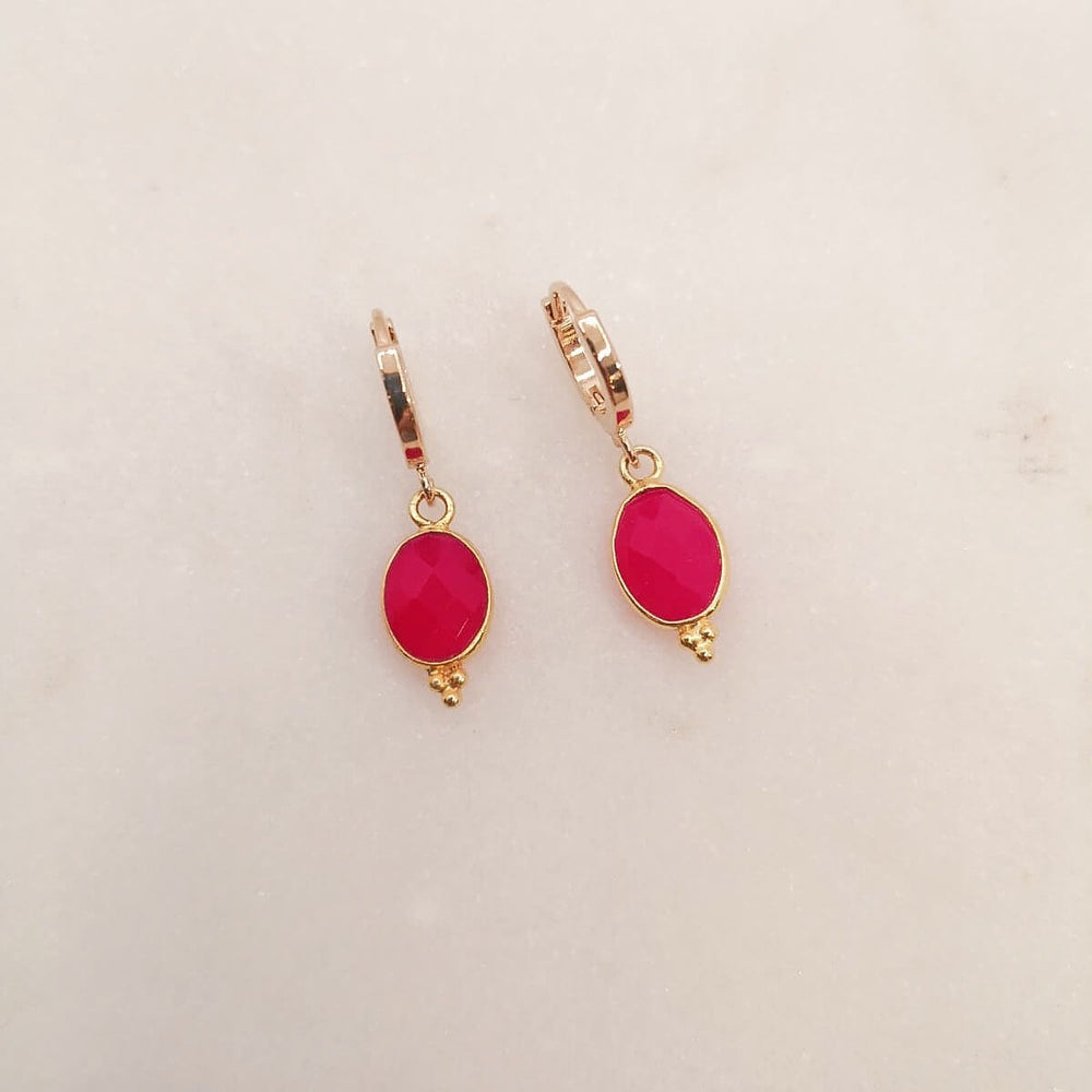 Boucle d’oreille créole Bindi - Pierres semi précieuses - calcédoine fushia 