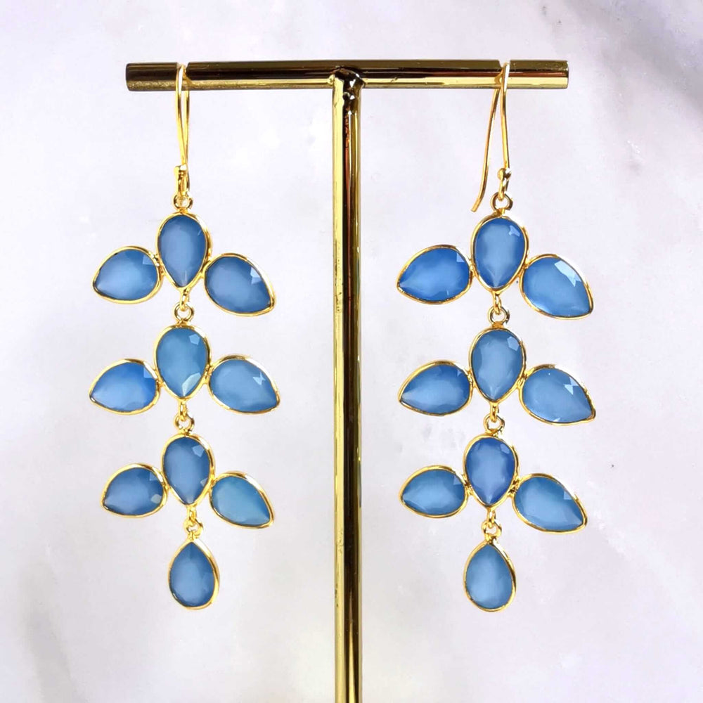 boucles d'oreilles feuille pierre calcedoine bleu