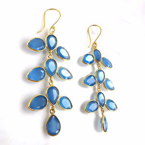 boucles d'oreilles feuille pierre calcedoine bleu