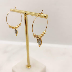 boucles d'oreilles creoles plaque or labradorite bobart