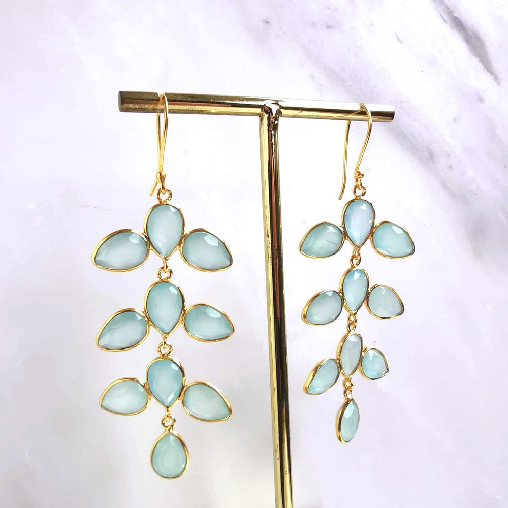 Boucles d'oreilles feuilles ESHA - calcédoine vert