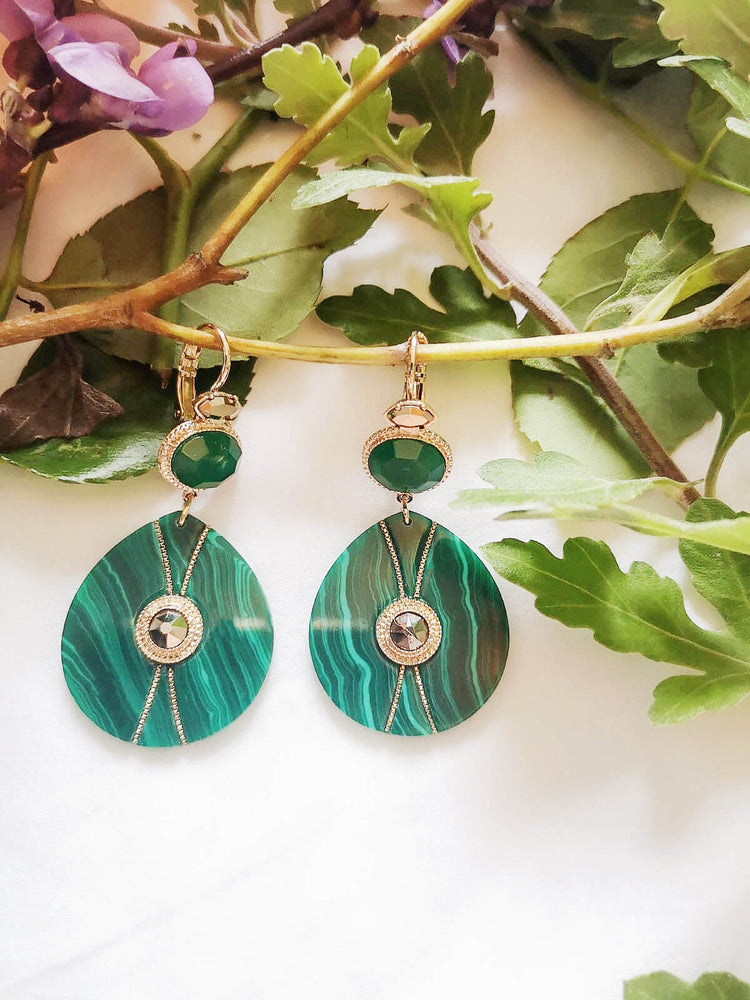 Boucles d'oreilles dormeuses Fujita - Malachite