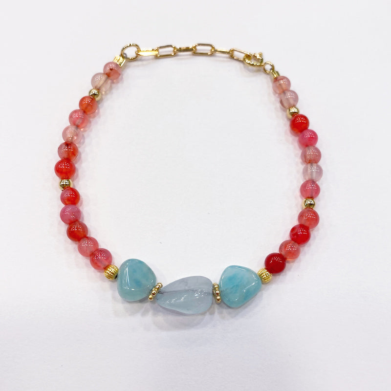 Bracelet HANOI - Calcédoine bleue, Agate rose, Amazonite