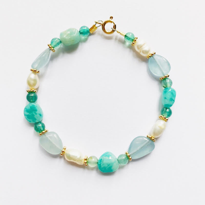 Bracelet moorea calcédoine bleue, agate turquoise, nacre, amazonite - Bobart Bijoux