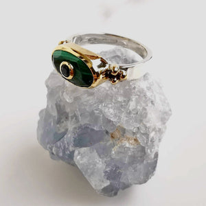 Bague CANYON fine rectangle malachite et lapis lazulli