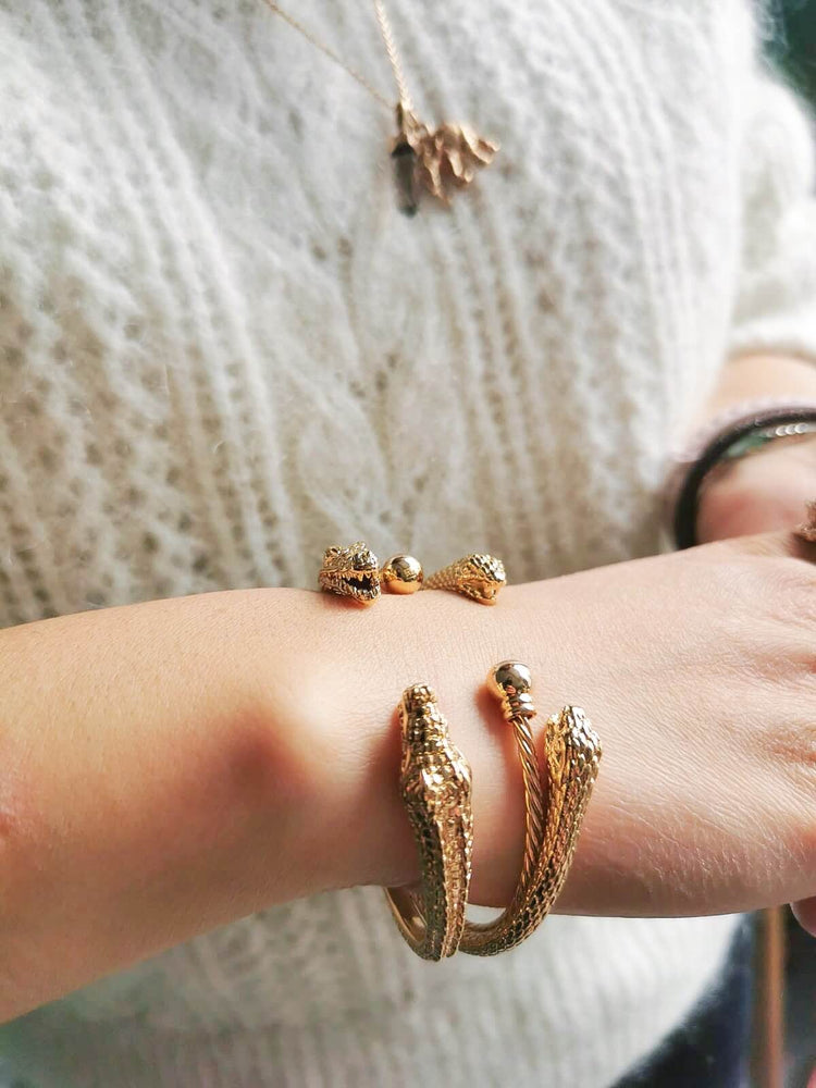 bracelet crocodile bracelet serpent plaqué or