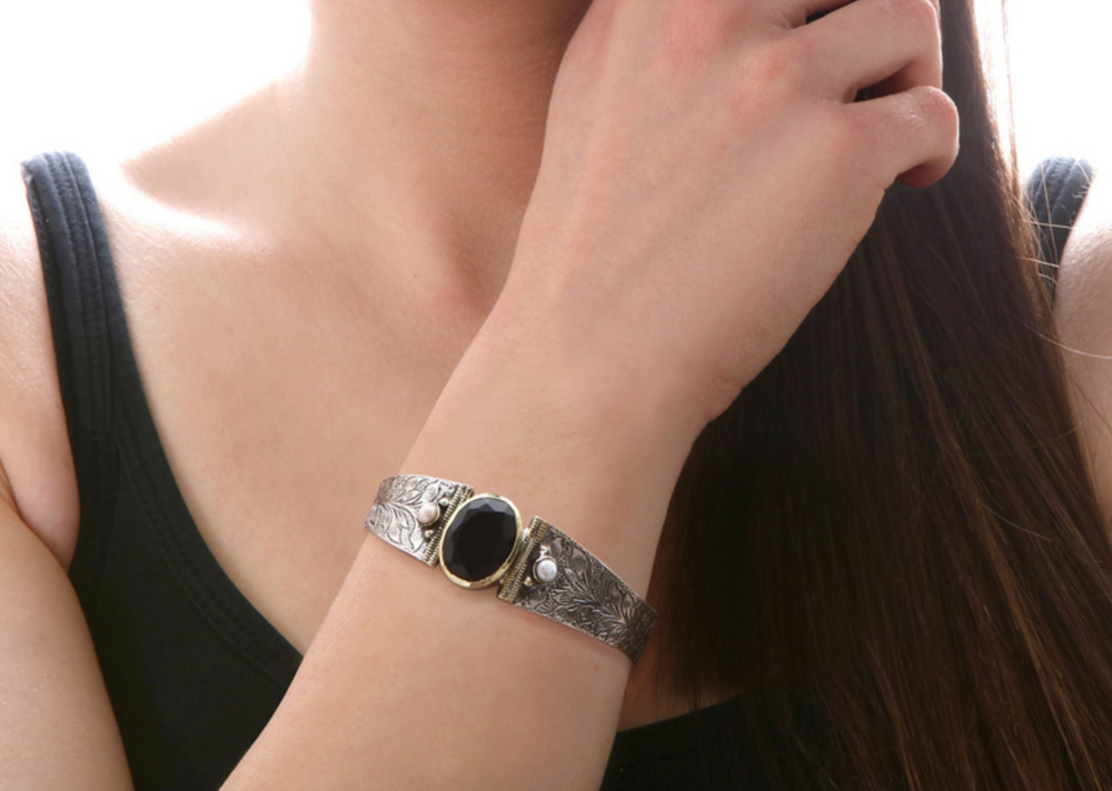 Jonc ethnique argent et onyx noir BOBART Bijoux
