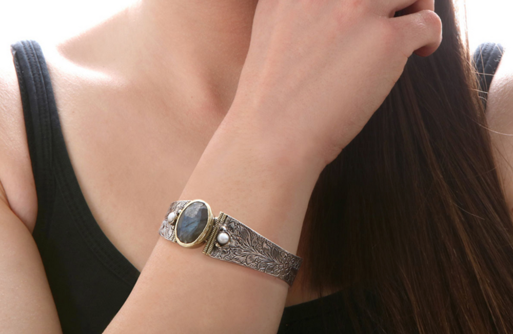 Jonc ethnique argent et labradorite – BOBART Bijoux