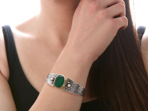 Jonc CANYON ethnique argent et onyx vert - Bobart Bijoux créateurs