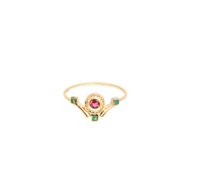 Bague Léa plaqué or grenat et émeraudes
