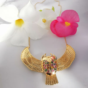 Collier Scarabée - Tourmalines - Plaqué or  - Au fil de lo