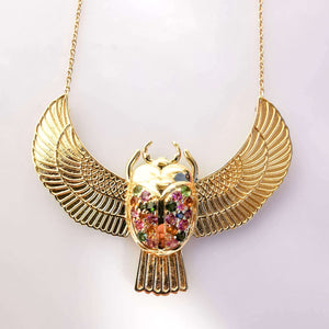 Collier Scarabée Au fil de lo - pierres tourmalines