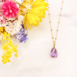 Collier Iris amethyste pierre naturelle goutte plaqué or
