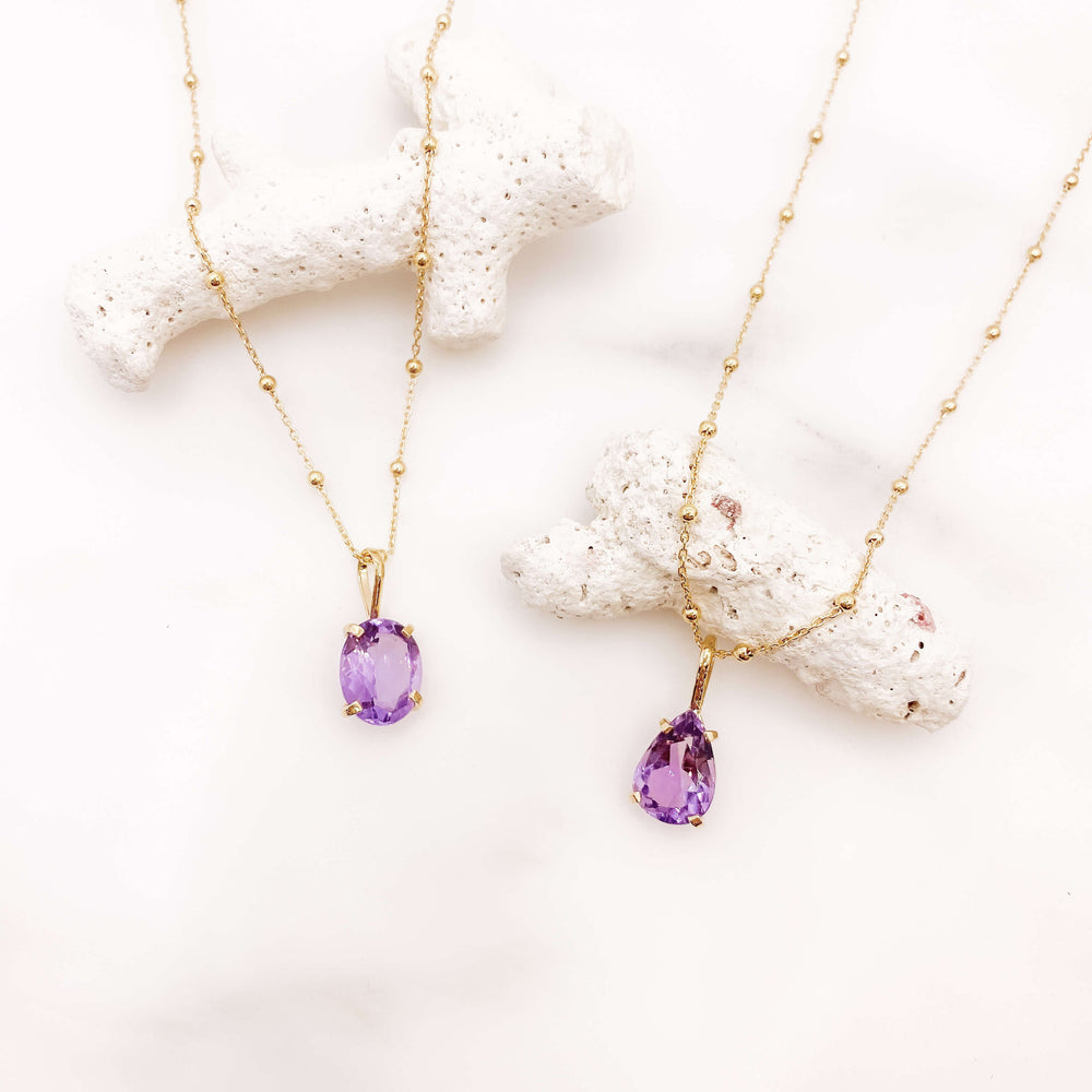 Collier Iris amethyste pierre naturelle goutte plaqué or