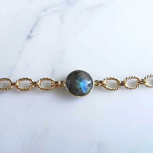 Bracelet maille et pierre semi précieuse Labradorite - plaque or- bijou créateur
