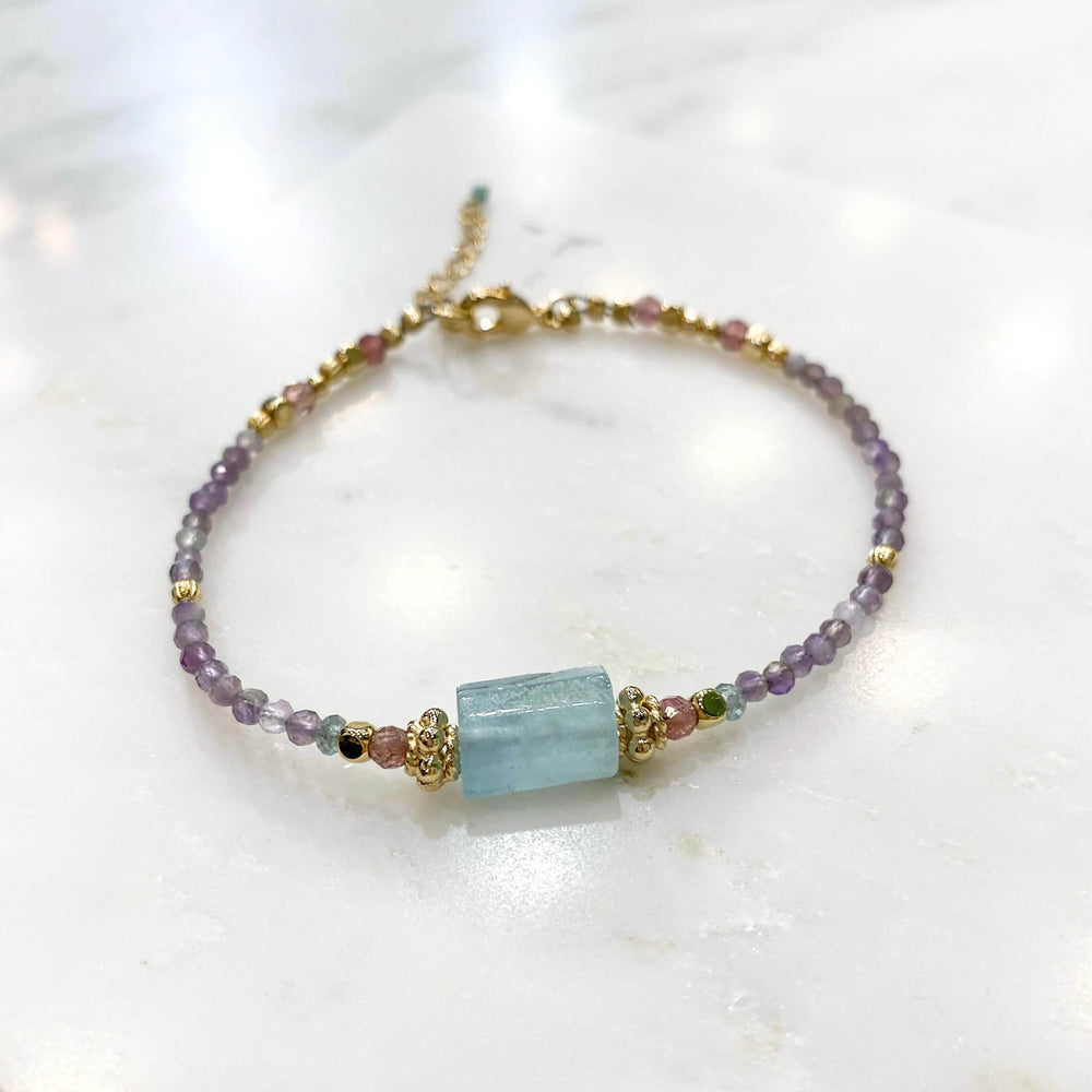 Bracelet pierres naturelles  aigue marine et améthyste