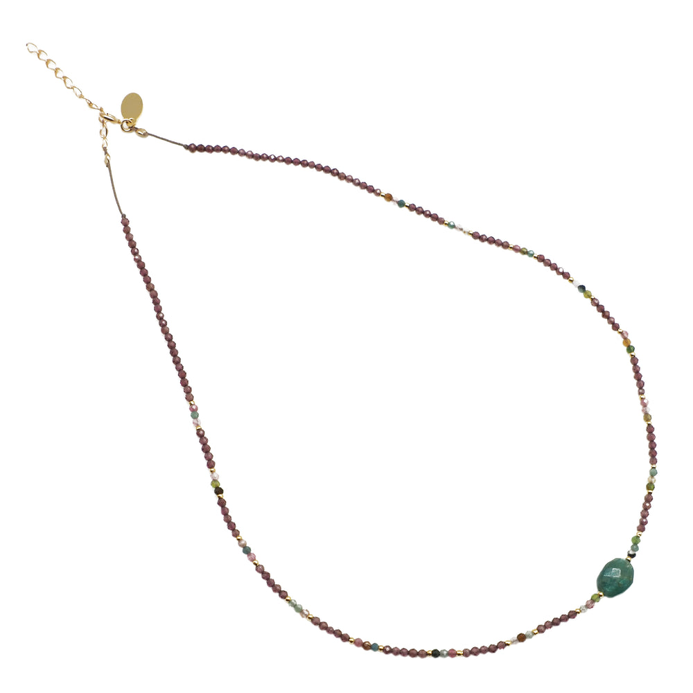 Collier ras du cou mini pierres tourmalines rhodolite grandidierite