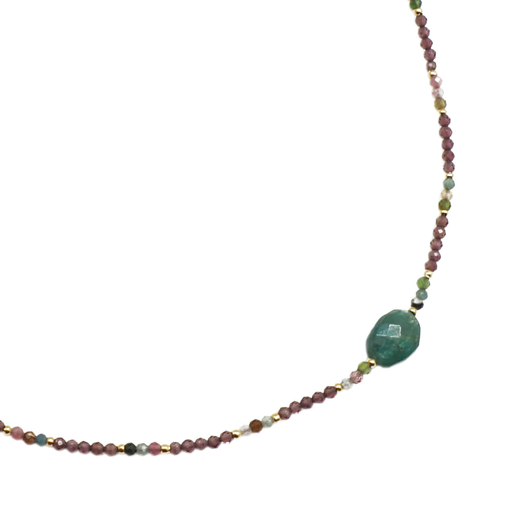 Collier harvest pierres semies precieuses rhodolite tourmaline grandidierite