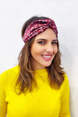 Headband Femme - Bandeau Femme - Headband Retro - Bandeau Femme Retro - Bandeau Cheveux - Headband Vintage - Headband Bordeaux - Polyester - Upcycling - Bandeau Upcycling -  Made In France - Laure Derrey 