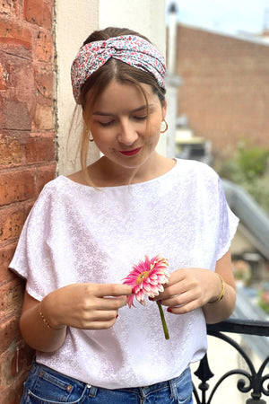 Bandeau Avec Fleur - Headband Fleur - Bandeau Cheveux Mariage - Headband Coton - Accessoire Cheveux Femme - Bandeau En Coton -Coiffure Headband - Upcycling - Coton - Made In France - Laure Derrey - Bobart Bijoux