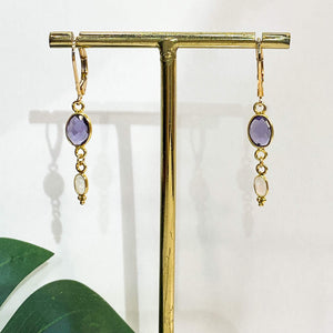Boucles pendantes améthystes et pierre de lune