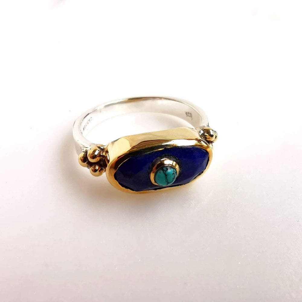 Bague rectangle en argent CANYOn lapis lazuli et turquoise