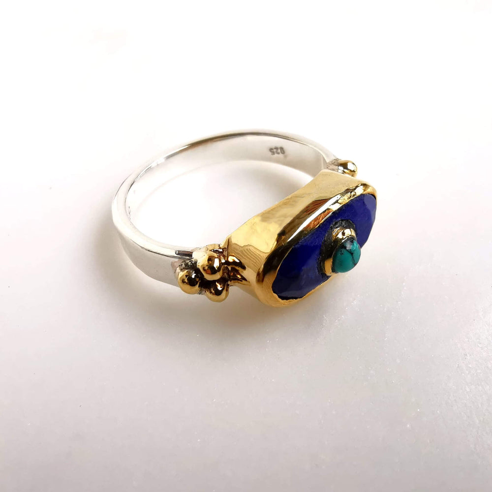 Bague rectangle en argent CANYOn lapis lazuli et turquoise