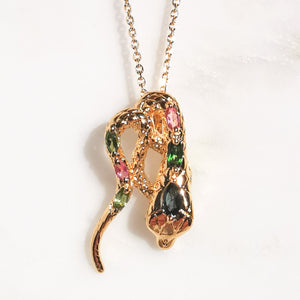 Pendentif Collier Serpent - Plaque or - Tourmalines - Au fil de lo