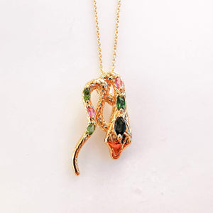 Pendentif Collier Serpent - Pierres semi precieuses - Plaqué or - Au fil de lo