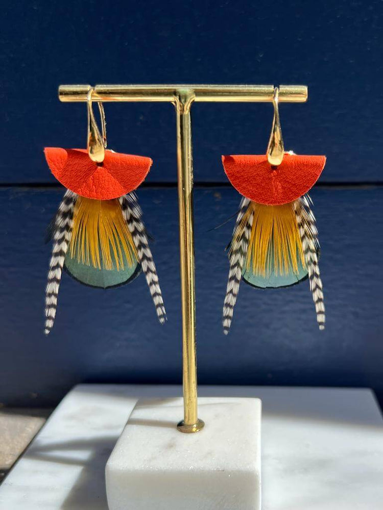Boucles d'oreilles pendantes Nomades Orange Lady AMHERST plume véritable