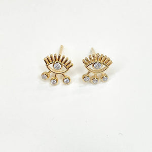 Boucles d'oreilles oeil en plaqué or - Zircon Blanc