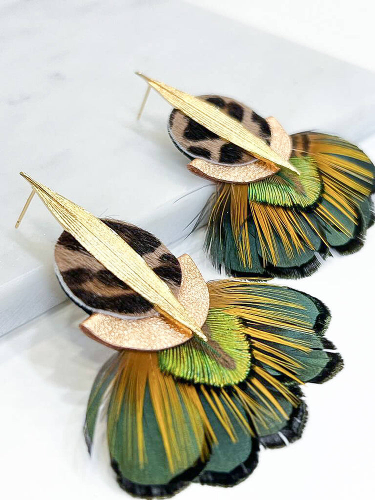 Boucles d'oreilles Plumes de paon Palma LADY AMHERST création française
