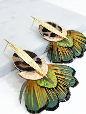 Boucles d'oreilles Plumes de paon Palma LADY AMHERST création française