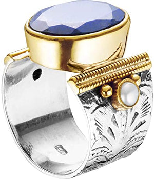 Bague CANYON ethnique - Argent et Lapis Lazuli - pierre semi-précieuse - Bobart Bijoux créateurs