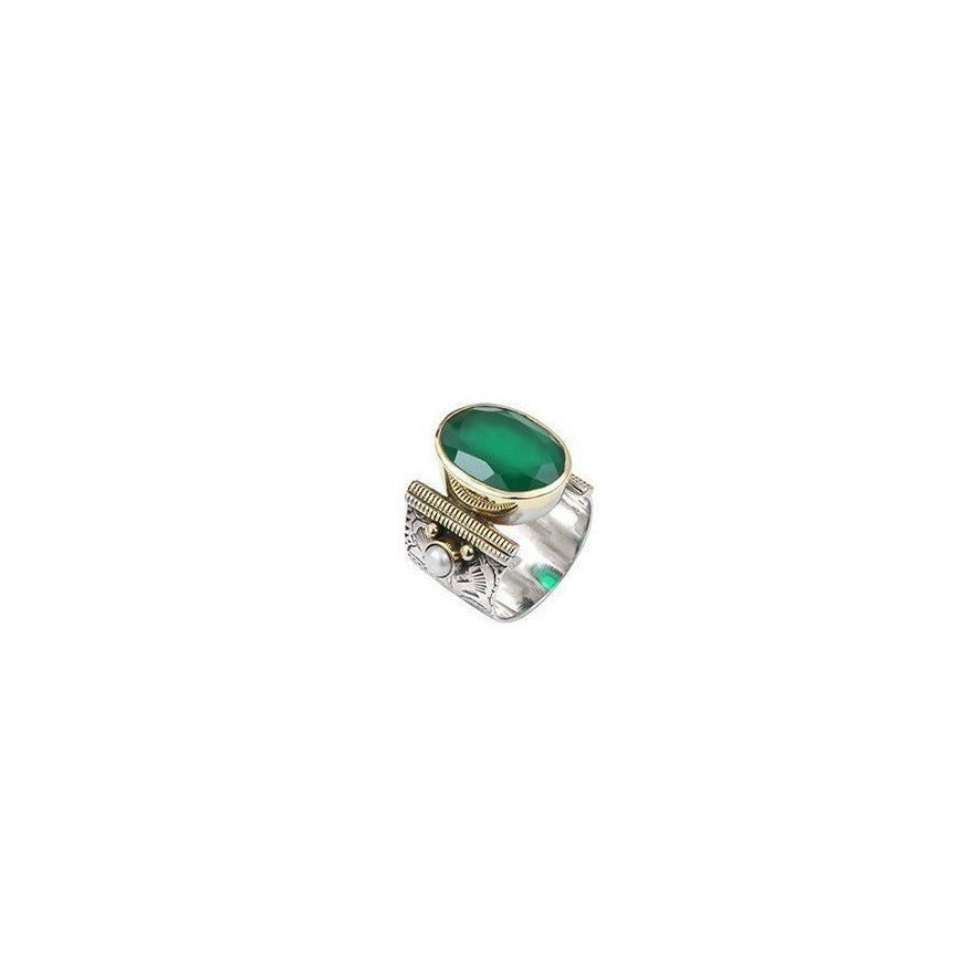 Bague CANYON ethnique - Argent et Onyx vert - pierre semi-précieuse - Bobart Bijoux créateurs