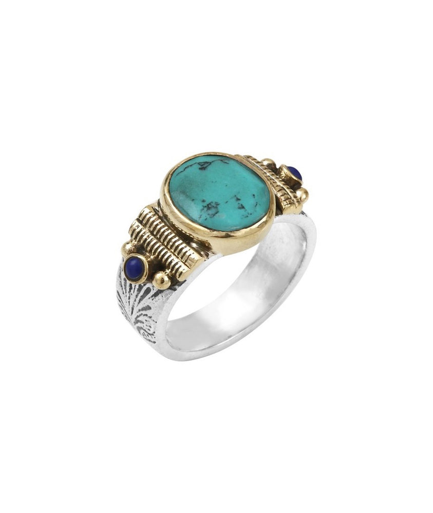 Bague ethnique Argent et Turquoise moyenne - Main Image